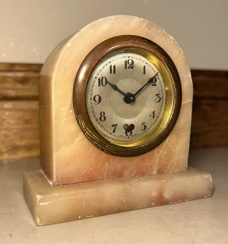 German Alabaster Pink Marble Heartbeat Novelty Desk Shelf Mantel Clock Cover