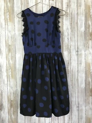 Vestido Anthropologie Corey Lynn Calter Azul Negro Lunares Divididos Espalda Abierta 4 Foto 1 de 4