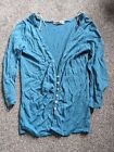 Topshop Turquoise Fine Knit Cardigan 8, Linen Mix Mother Of Pearl Buttons