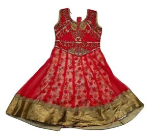 Indyjska sukienka dziewczęca mała róża rozmiar 10-12 czerwone złoto koronka