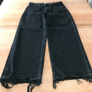 Vervet Wide Leg Jeans Women 28 Black High Rise Distressed Raw Hem Barrel Leg - Picture 1 of 12