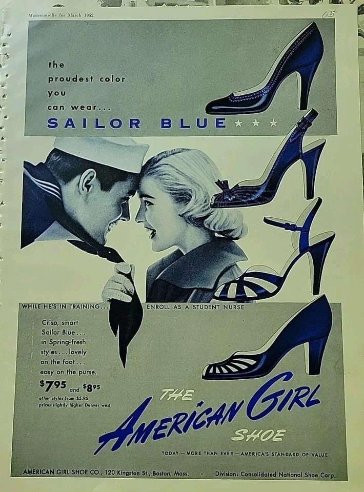 1952 Womens American Girl sailor blue Shoes Vintage Fashion ad - Image 1 of 1