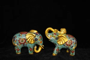18 cm Chinese Antique Brass animal Statue Old Cloisonne elephant Statue - Picture 1 of 9