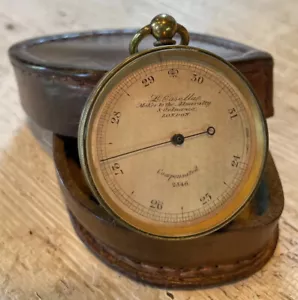 Vintage/Antique L. Casella London Brass Pocket Barometer w Leather Case Weather - Picture 1 of 9