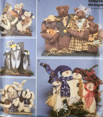 UC Simplicity 8938 Sew Pattern 17" Stuffed Animal Families Cat Rabbit Teddy Bear - Image 1 of 4