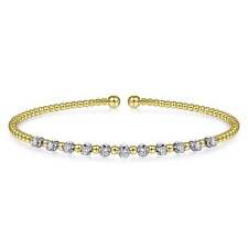 14K Yellow Gold 0.40cttw Bead Split Cuff Bracelet with Diamond Stations