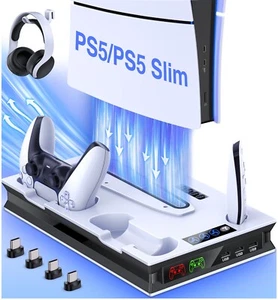 PS5 Slim&PS5 Edition /Disc Stand Cooling Fans Dual Controller Charging Station - Picture 1 of 8