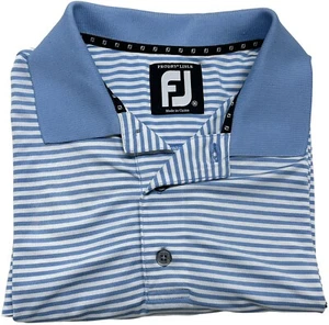 NEW Footjoy Performance Men's Golf Polo Prodery Lisle sz M Blue/White Stripes - Picture 1 of 9