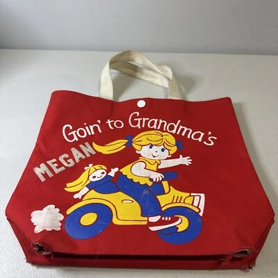 Vintage Going to Grandma's House Red Tote Bag Cute Canvas “Megan” - Image 1 of 4
