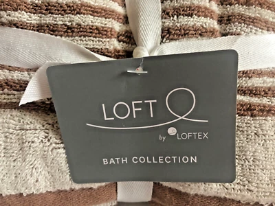 Juego de 2 toallas de mano loft café beige rayas baño súper suaves otoño otoño otoño Foto 1 de 4