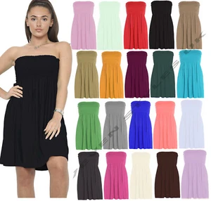 WOMEN SHEERING TOP BOOBTUBE GATHER BANDEAU STRAPLESS SUMMER MINI DRESS PLUS SIZE - Picture 1 of 47