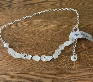 NEW Chico’s Accessories Boho Hippie Silver Brass Tone Metal Chain Belt Size M/L - Picture 1 of 7