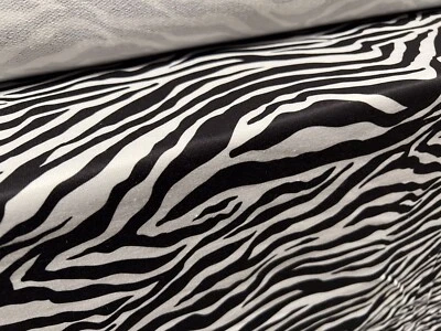 French Terry Loopback Sweatshirt Fabric, Per Metre - Zebra Print - Black & White - Image 1 of 4