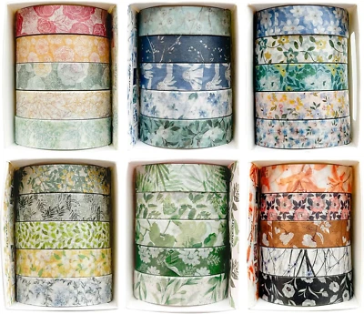 30 Rolls Flowers Washi Tape Set Floral Decorative Skinny Masking Tapes for Craft - image 1 of 4