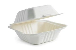 500pcs Disposable 6'' Clamshell Bagasse Sugarcane Burger Box Clam Eco Friendly - Picture 1 of 2