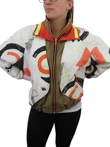 Vtg 90s Aztec Tribal Print Retro Neon Jacket Women Small Southwestern Sportswear - Picture 1 of 11