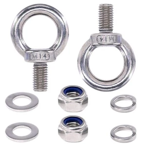 8Pcs 304 Stainless Steel M14 Male Thread Lifting Ring Eye Bolt Kit, Including... - Picture 1 of 7