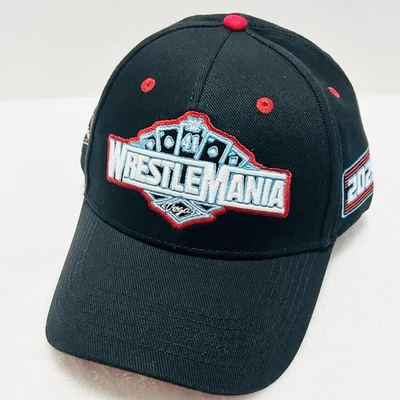 WWE WrestleMania 41 Vegas Logo Gorra Gorra Ajustable Correa Negra WWF Lucha Libre Foto 1 de 4