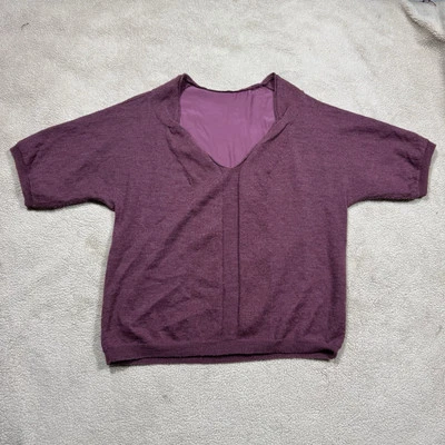 Sita Murt Top Womens 42 (Large) Purple Alpaca Wool V-Neck Short Sleeve Sweater - Image 1 of 4