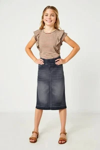 Neu kleiner Mädchen wadenhoher Rock zum Überziehen Basic Tasche dk/blk Waschung Gr. 8/10 #RK-79468 - Bild 1 von 9