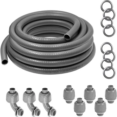 VN INFINITE QUALITY 1/2" Liquid-Tight Flexible NM Electrical Conduit with Connector Fittings 25 Ft