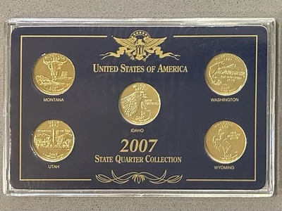 UNITED STATES OF AMERICA 2007 STATE QUARTER COLLECTION GOLD PLATED 5 COIN SET - Image 1 of 2