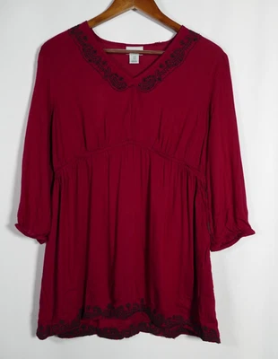 Motherhood Maternity Womens Babydoll Whimsigoth Embroidered Top Size M Red Boho - Image 1 of 4