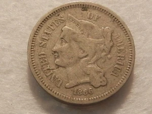 1866 nickel three cent piece coin - Picture 1 of 2