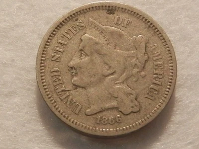 1866 nickel three cent piece coin - Image 1 of 2
