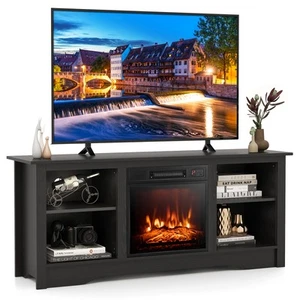 58" TV Stand with 18" Electric Fireplace Heater 3-Adjustable Shelves for 65" TV - Picture 1 of 7