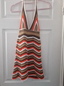 Pretty Multi-coloured 'Crochet Style' Halter Neck Summer Dress - S - Picture 1 of 17