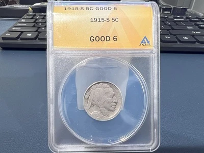 1915-S 5c Buffalo Nickel Anacs G6 (CE) - Image 1 of 2