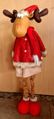 Dekofigur Elch Plüsch Stoff Schal Geweih Mütze 105 cm 85 cm Teleskopfüsse WOW - Bild 1 von 4