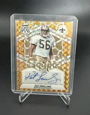 2024 Mosaic Scripts Auto Gold Disco Prizm Saints  6/10 Pat Swilling + Mystery! - Image 1 of 2