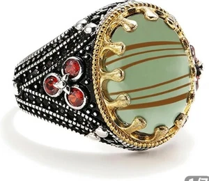 Natural Greenish Stripe stone  Rings for men's sz 9 - Picture 1 of 4