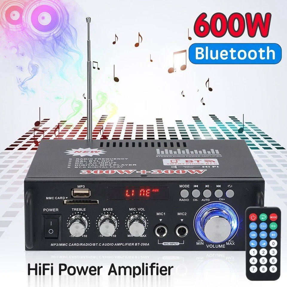 600W Bluetooth Mini Verstärker HiFi Power Audio Stereo Bass AMP MP3 FM USB Auto - Bild 1 von 4