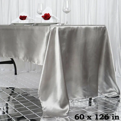 Silver 60x126" RECTANGLE Satin TABLECLOTH Light Gray Party Home Banquet Linens - Image 1 of 4