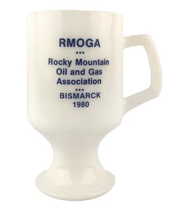 Vintage 1980 Milk Glass Pedestal Coffee Cup Mug RMOGA Rocky Mtn Oil Gas Bismarck - Picture 1 of 5