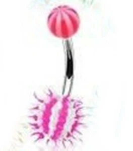 Belly Ring Koosh Ball White/Pink Non Dangle Naval Steel - Picture 1 of 3