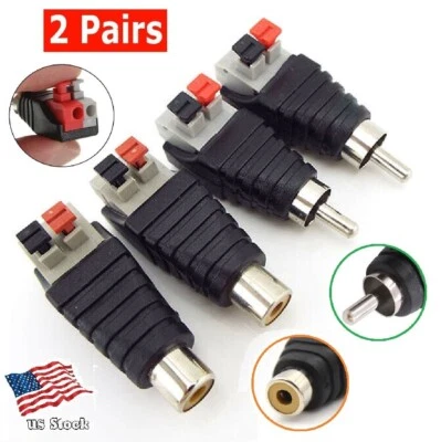 SUNVISION SURVEILLANCE 2Pairs Speaker Wire Cable to Audio RCA-M/ F connector adapter jack press plug