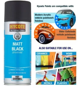 1 x Hycote 400 ml mattschwarzer Sprühlack schnelltrocknend Mehrzweckanwendungen - Bild 1 von 5