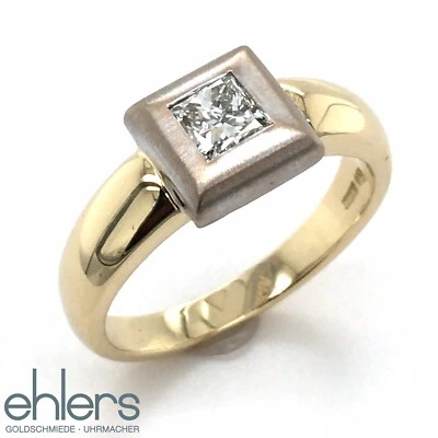 Diamantring Gold Solitär 0,76ct Prinzess 750er bicolor 18kt Damen Finger 1387 - Bild 1 von 4