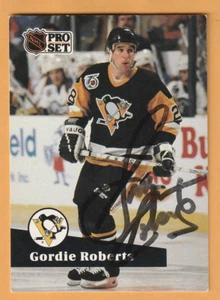 Gordie Roberts Pittsburgh Penguins AUTO Firmado 1991-92 Pro Set Tarjeta 3D - Imagen 1 de 2