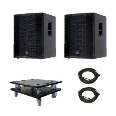 Pair of 2x Yorkville YXL15SP 15-inch 1000W Powered Sub + Dollies & Cables - Image 1 of 4
