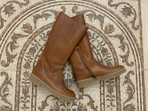NEW BONPOINT Brown Tall Leather Boots Italy 35 - Picture 1 of 9
