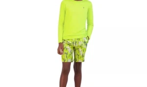 NWT Spyder Boy’s Youth Green 2 Pcs Swimsuit Set Shirt & Shorts UPF 30+ L (14/16) - Picture 1 of 10