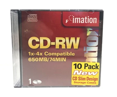 Imation 10 Pack CD-RW Rewritable 650 MB / 74 Min CD Slim Case Design 1x - 4x NIP - Image 1 of 4