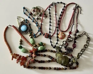 Vintage Lot (10) Necklaces Colorful Bohemian, Copper, Chunky, Glass Statement - Picture 1 of 6