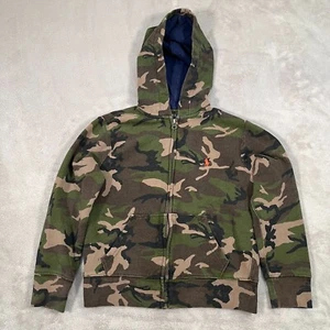 Polo Ralph Lauren Sweater Kids Small Green Camo Full Zip Hoodie Fleece Faded - Picture 1 of 10