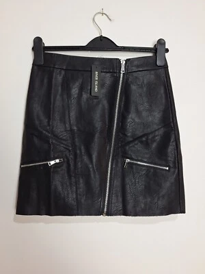 River Island Black Zip Front Faux Leather Mini Skirt Size Uk 8 Womens New - Image 1 of 4